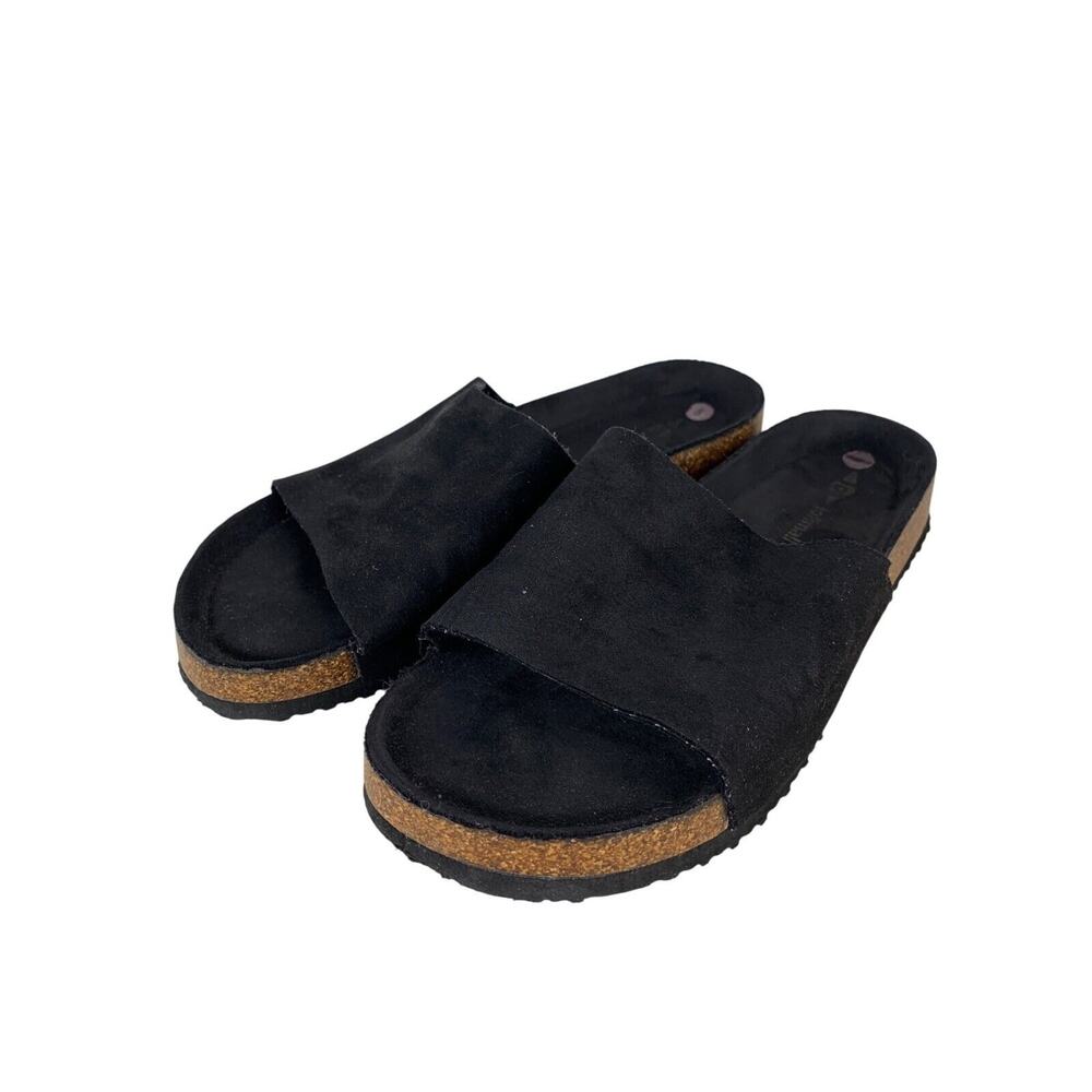 Jolimall Womens Black Suede Cork Slip-On Sandals Size 8